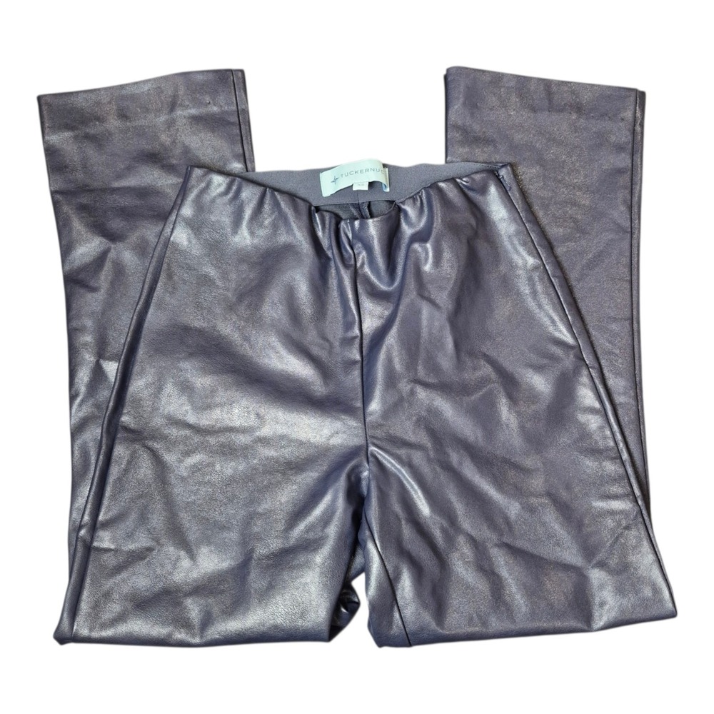 Tuckernuck Women's XS Faux Leather Pull On Crop Straight Leg Pants Navy Blue